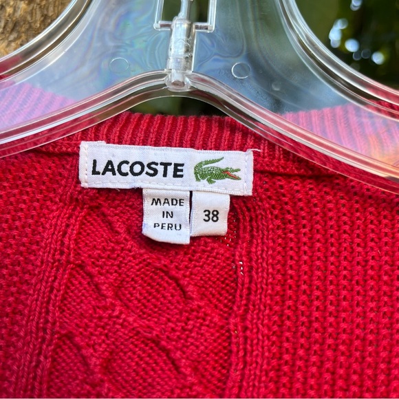 Lacoste 🐊 red cable knit  long sleeve button down cardigan sweater. - Picture 8 of 11